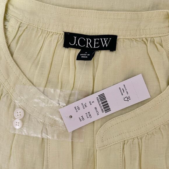 J.Crew Cabana Dress Linen Midi Long Sleeve Pale Flax Yellow Belted Small NWT - Picture 9 of 15